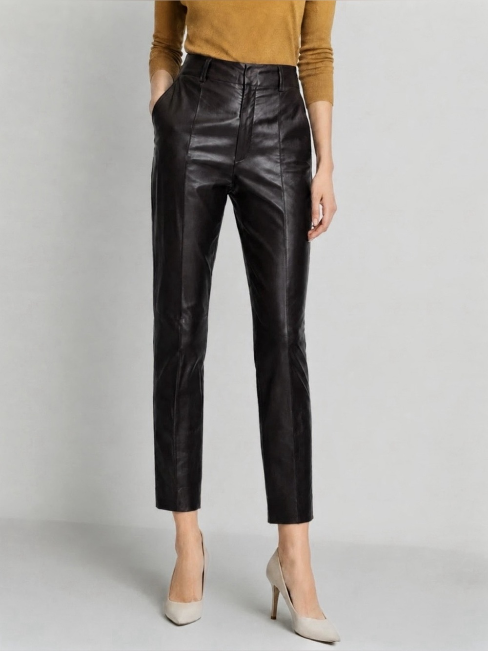 Vince Black Lamb Leather Cropped Pants Size 4